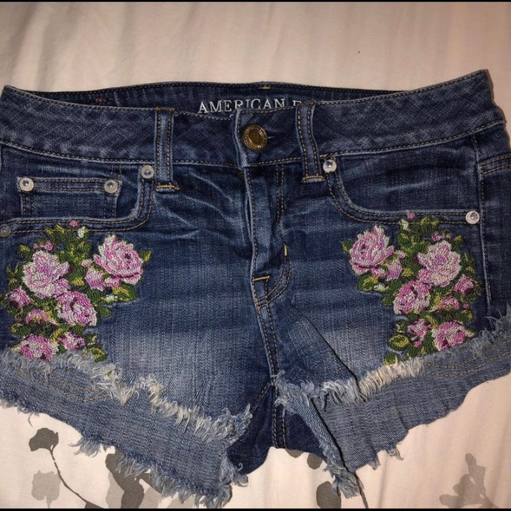 Denim Shorts With flower Patches